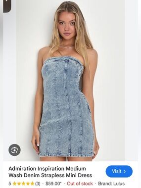 Lulu's Light Wash Denim Strapless Mini Dress